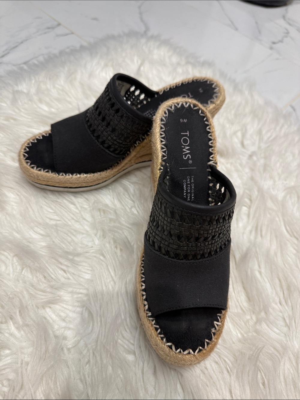 TOMS Black Woven Espadrille Wedge Slides